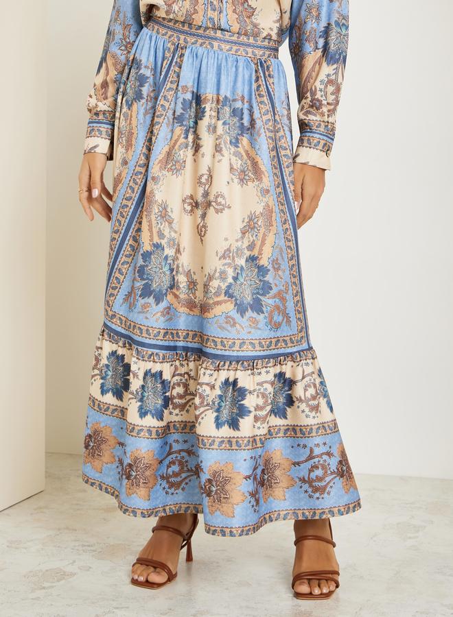 ستايلي طقم منسق من تنورة طويلة وبلوزة مطبعة بأزرار غلق - Image 4